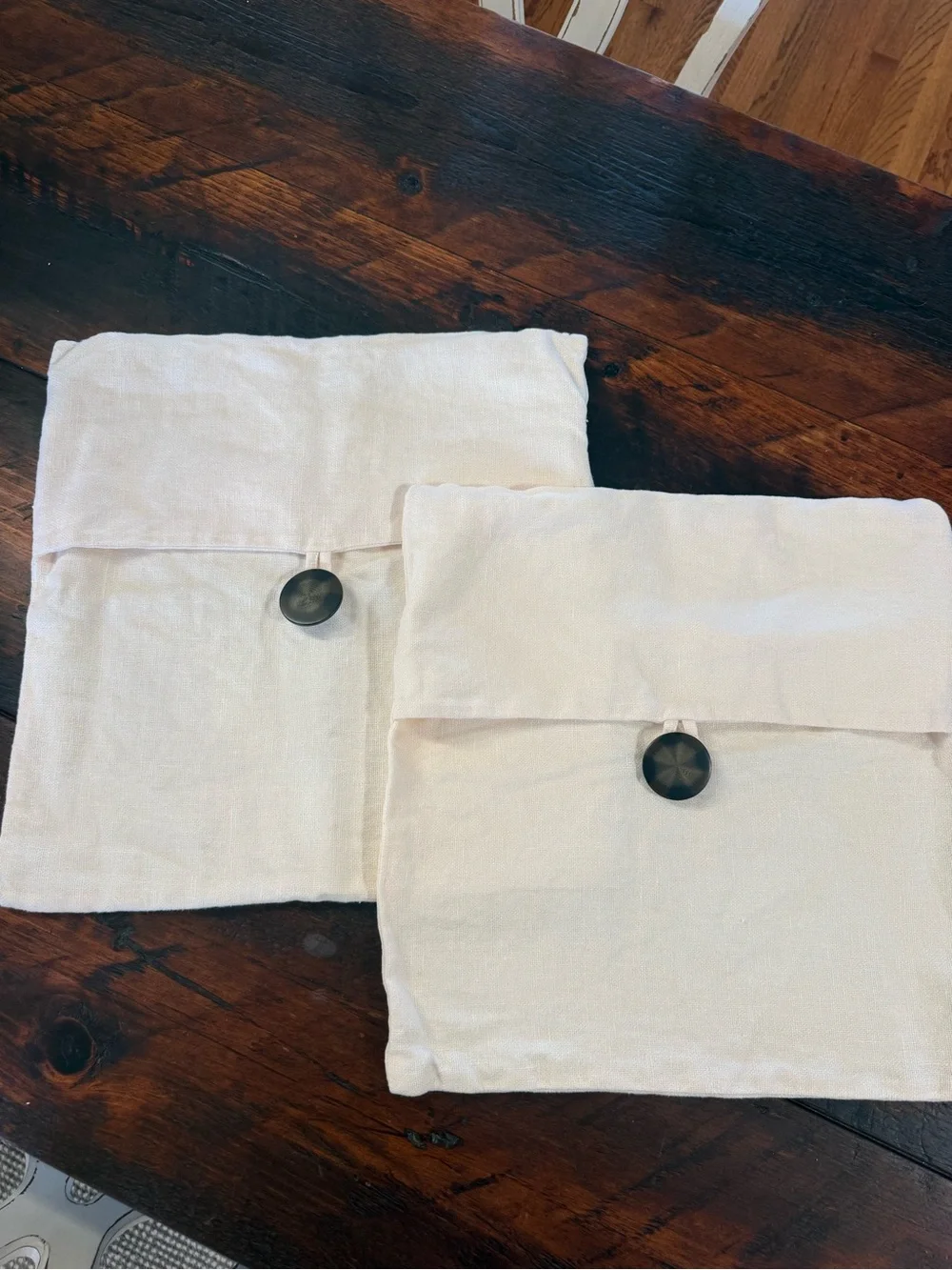 Pottery Barn Light Cream Linen Pillow Covers with Dark Buttons